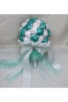 Fashion Round Shape Blue and White Fabric Wedding Bridal Bouquet with Rhinestone