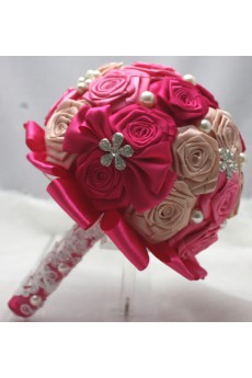 Round Shape Dark Yellow and Red Wedding Bridal Bouquet with Imitation Pearls