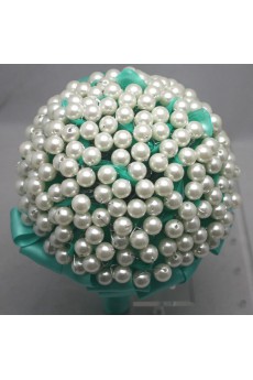 Round Shape Green Wedding Bridal Bouquet with Imitation Pearls