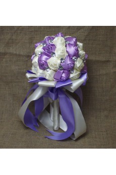 Handmade Round Shape Light Purple and Light White Satin Rhinestone Wedding Bridal Bouquet