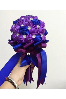 Handmade Round Shape Regency and Royal Blue Satin Rhinestone Wedding Bridal Bouquet