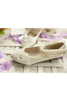 Lace Imitation Pearls Wedding Shoes with Silk Ribbon