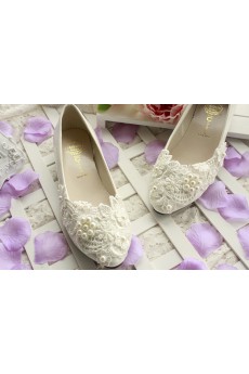 Handmade Lace Flowers Wedding Shoes with Imitation Pearls