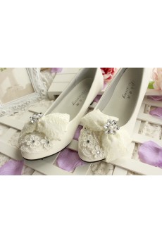 Handmade Lace Bow Wedding Shoes with Rhinestone