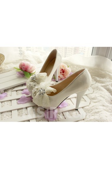 Handmade Lace Bow Wedding Shoes with Rhinestone