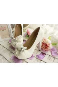 Handmade Lace Bow Wedding Shoes with Rhinestone