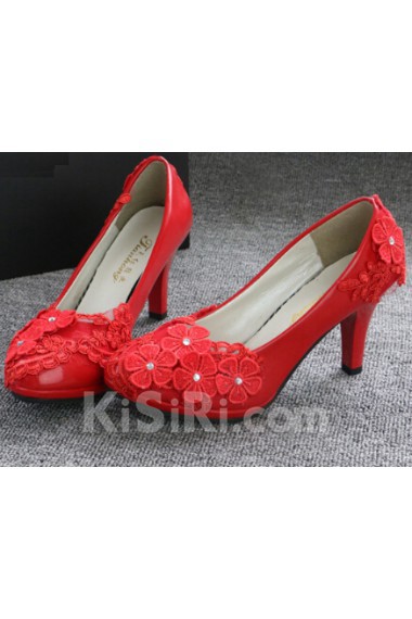 Handmade Lace Flowers Wedding Shoes with Rhinestone