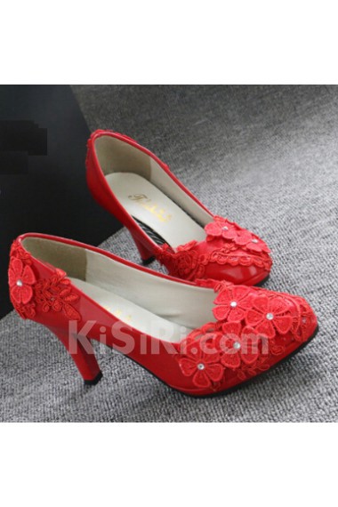 Handmade Lace Flowers Wedding Shoes with Rhinestone