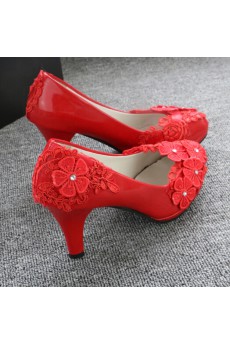 Handmade Lace Flowers Wedding Shoes with Rhinestone