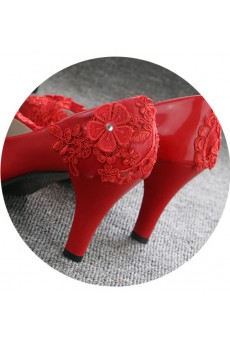 Handmade Lace Flowers Wedding Shoes with Rhinestone