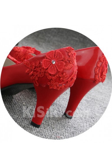 Handmade Lace Flowers Wedding Shoes with Rhinestone