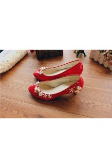 Handmade Flowers Wedding Shoes with Rhinestone and Imitation Pearls