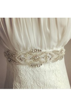 Handmade Satin Rhinestone Wedding Sash with Imitation Pearls