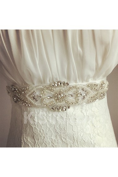 Handmade Satin Rhinestone Wedding Sash with Imitation Pearls