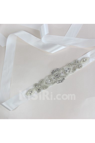 Handmade Satin Rhinestone Wedding Sash with Imitation Pearls