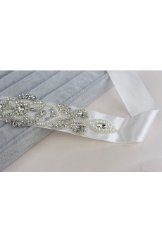 Handmade Satin Rhinestone Wedding Sash with Imitation Pearls