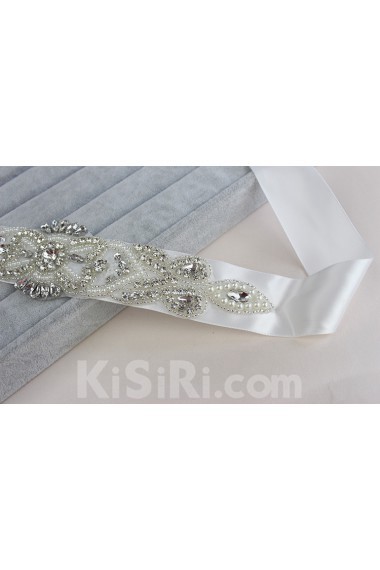 Handmade Satin Rhinestone Wedding Sash with Imitation Pearls