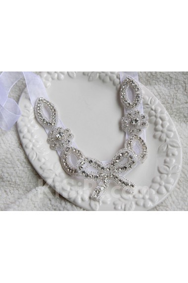 Handmade Yarn Rhinestone Bow Wedding Sash