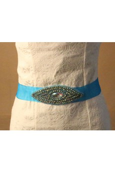 Handmade Azure Rhinestone Wedding Sash