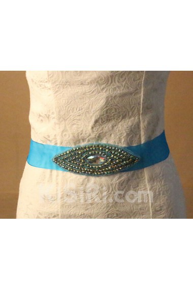 Handmade Azure Rhinestone Wedding Sash