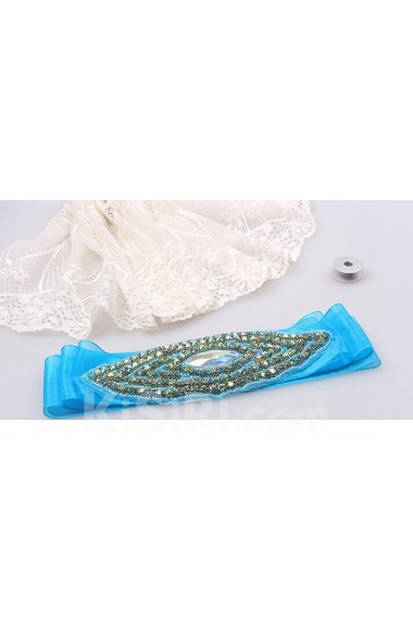 Handmade Azure Rhinestone Wedding Sash