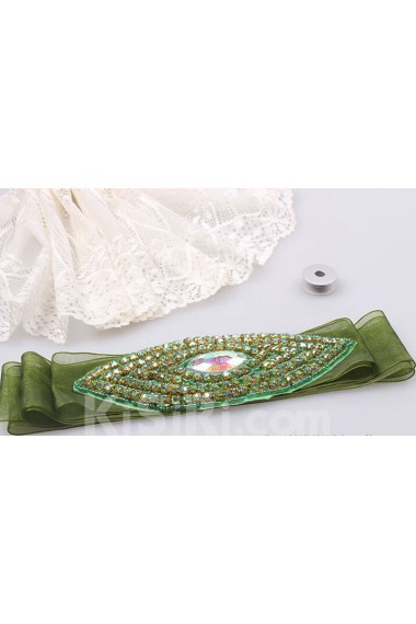 Handmade Green Rhinestone Wedding Sash