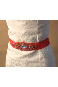 Handmade Red Rhinestone Wedding Sash