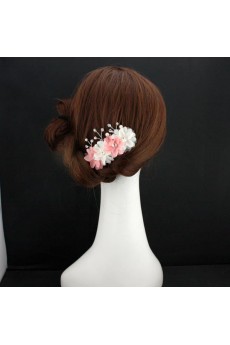 Pink and White Fabric Flower Wedding Headpieces with Rhinestone