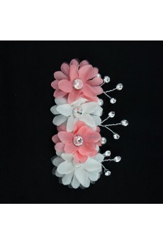 Pink and White Fabric Flower Wedding Headpieces with Rhinestone