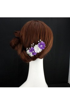 Purple and White Fabric Flower Wedding Headpieces with Rhinestone