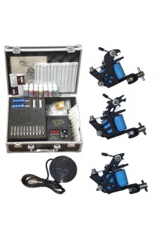 3 Stainless Steel Professional Tattoo Machines Kit for Lining and Shading (7 10ml Colors)