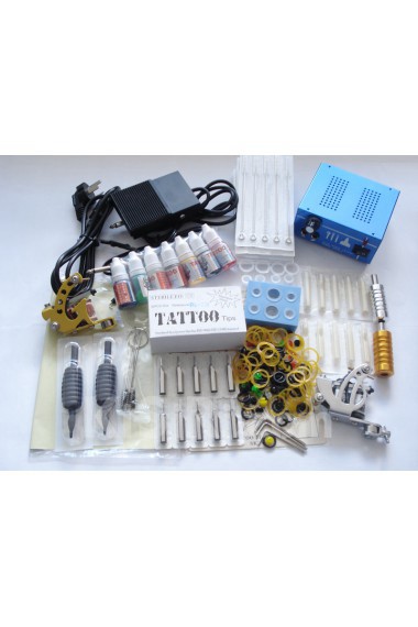 2 Professional Tattoo Machines Kit with Great Quality Power Supply and 7 Colors