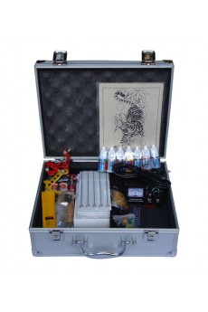 Professional Tattoo Guns Kit Completed Set with 2 Stainless Steel Tattoo Guns for Lining and Shading