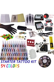 Professional Tattoo Kit with LCD Power and 54 Colors