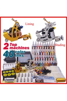 High Quality Tattoo Machine Kit with 4 Tattoo Guns and 40 Bottle Inks