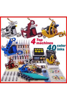 Professional Tattoo Machine Kit Completed Set With 4 Tattoo Guns and 40 Colors