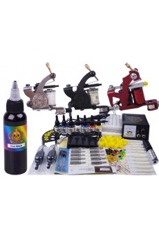 3 Professional Tattoo Machines Kit with 7 x 5ml Colors Included