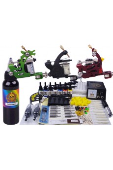 Tattoo Machines Kit Completed Set with 3 Tattoo Guns for Lining and Shading (7 Colors Included)