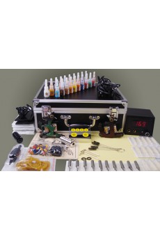 High Quality Tattoo Machines Kit Completed Set with 2 Tattoo Guns and LCD Power Supply (20 Colors)