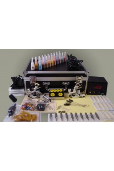 2 Professional Tattoo Machines Kit with LCD Power Supply and 20 Colors