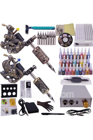 Tattoo Machines Kit Completed Set With 2 Tattoo Guns (28 x 5ml Colors Included)