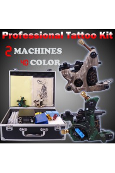 Tattoo Machines Kit Completed Set with 2 Tattoo Guns and Locking Aluminum Carrying Case 