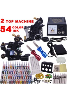 Professional Tattoo Machines Kit Completed Set with 2 Tattoo Machine Guns (54 Colors)