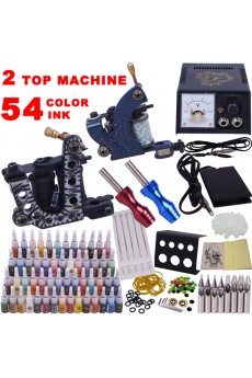 Tattoo Machines Kit Completed Set With 2 Tattoo Machine Guns (54 Colors Included)