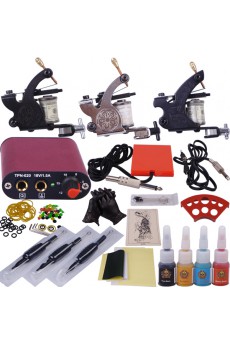 3 Professional Tattoo Machines Kit for Lining and Shading (4 x 5ml Colors Included)