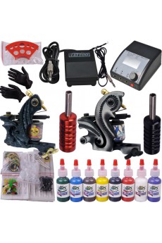 2 Tattoo Guns with Digital Power Supply and 8 x 15ml Colors Included