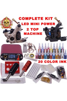 2 Tattoo Machine Guns with LED Mini Power Supply and 28 Colors