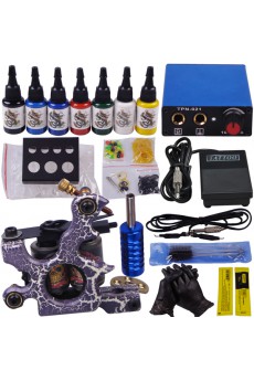 Professional Tattoo Machine Kit with Mini Power Supply (7 Colors Included)