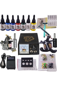 2 Professional Tattoo Guns Kit for Lining and Shading (7 Colors Included)