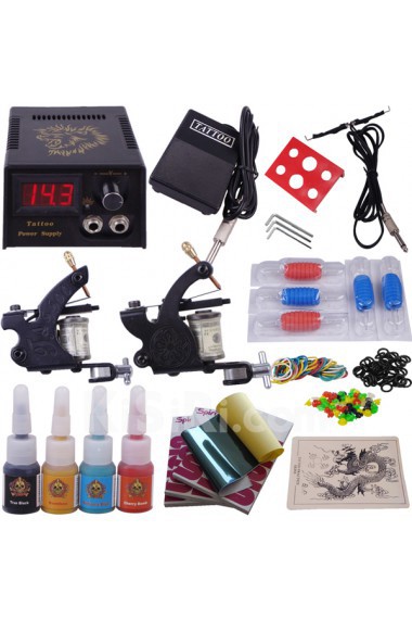 Professional Tattoo Machines Kit Completed Set with 2 Tattoo Guns and LED Power Supply